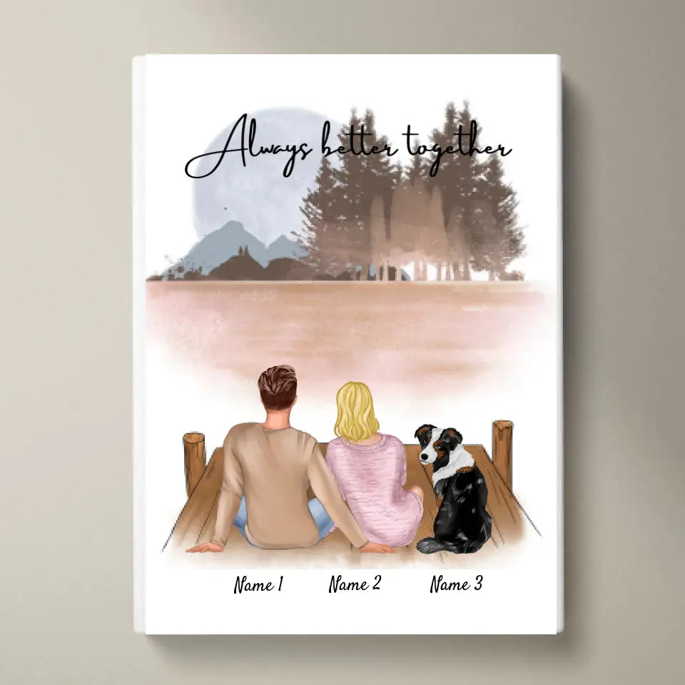 Couple with Pet - Personalised Poster (Dog, Cat)