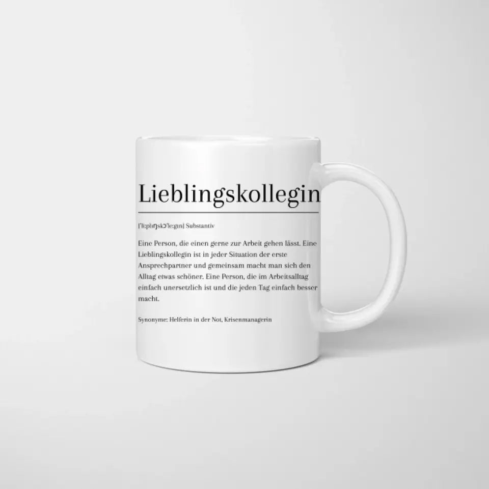 Lieblingskollegin Definition - Personalisierte Tasse für Arbeitskolleginnen - Geschenk Abschied, Jobwechsel (2-4 Personen)