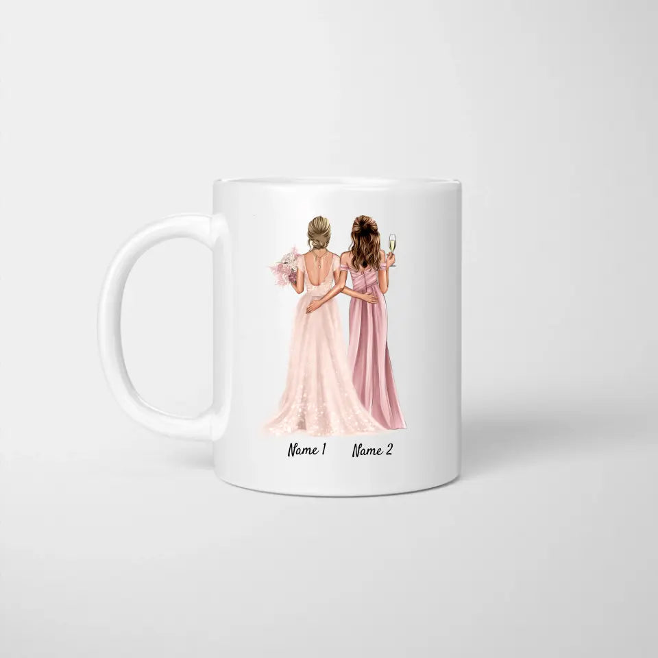 Mariée avec demoiselle d'honneur / demoiselle d'honneur - Tasse de fiançailles / mariage personnalisée