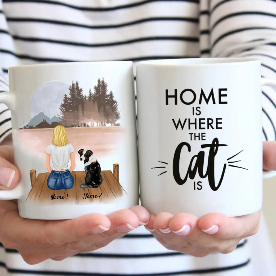 Femme avec animal de compagnie - Mug personnalisé (chien, chat)