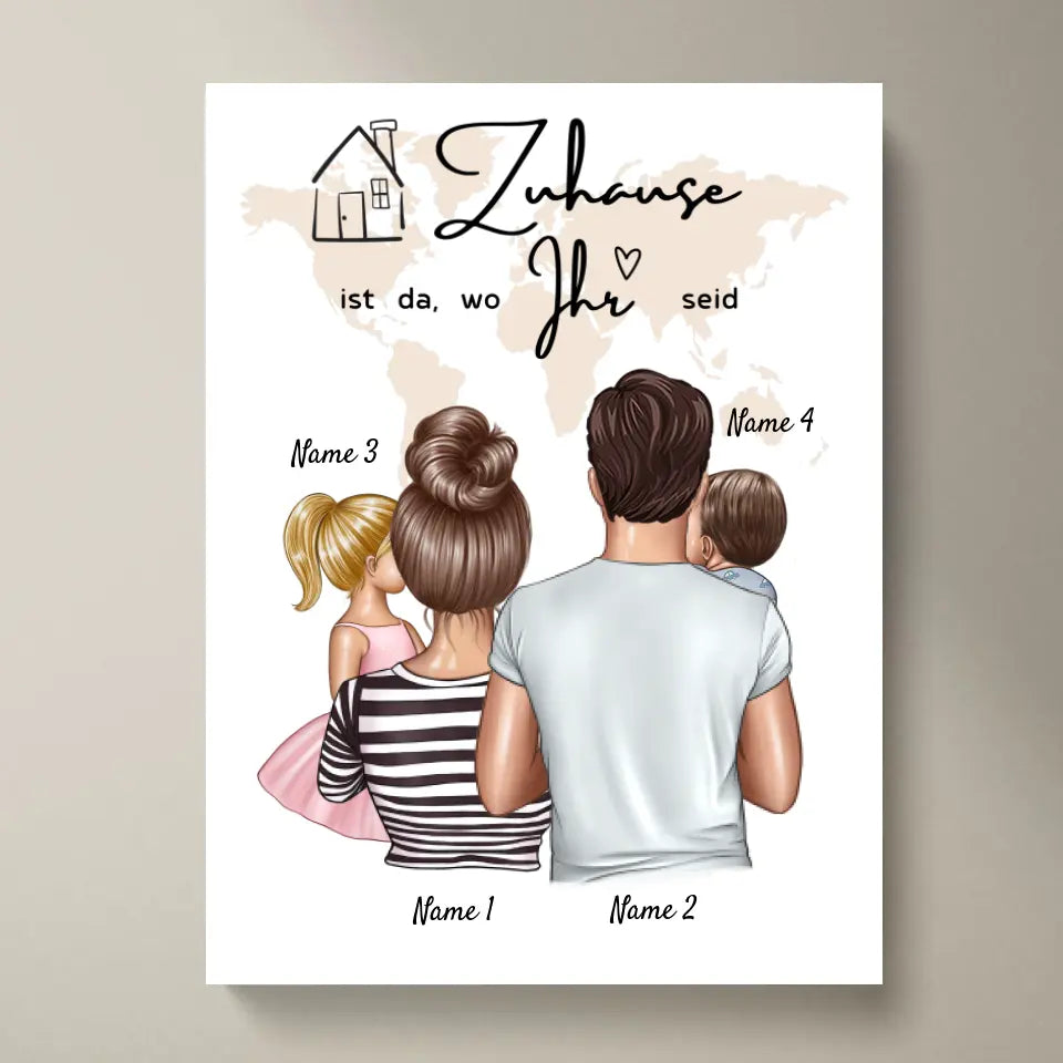 La maison est là où vous êtes - Poster familial personnalisé (1-4 enfants)