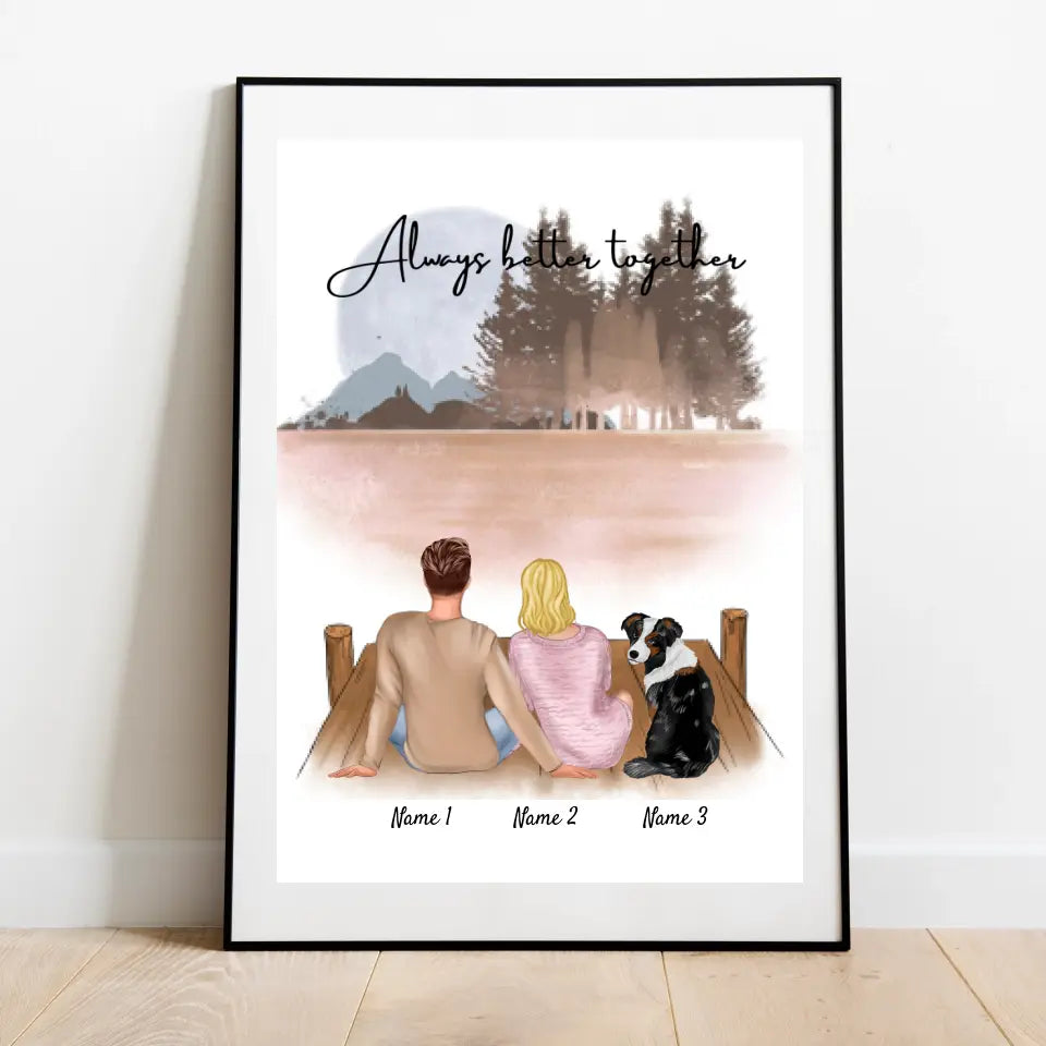 Couple with Pet - Personalized Poster (Dog or Cat)
