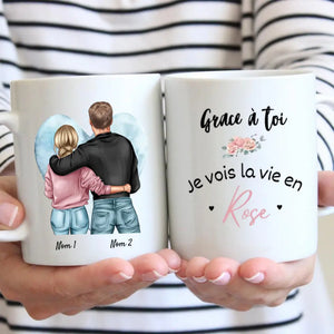 Grace à toi, je vois la vie en rose - Mok gepersonaliseerd voor koppel (homme &amp; femme)