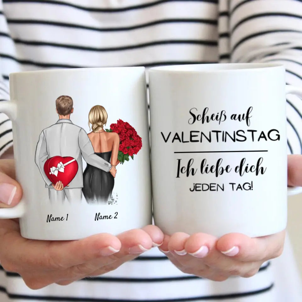 Jeden Tag Valentinstag - Personalisierte Tasse für Paare