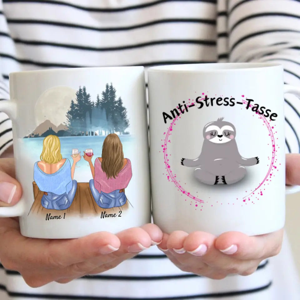 Anti Stress Tasse - Personalisierte Tasse für Freundinnen & Kolleginnen, Abschied, Geburtstag (2-4 Personen)
