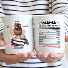Load image into Gallery viewer, Mama Nährwertangaben 1 Erstaunliche Frau - Personalisierte Tasse (Frau mit 1-4 Kinder)
