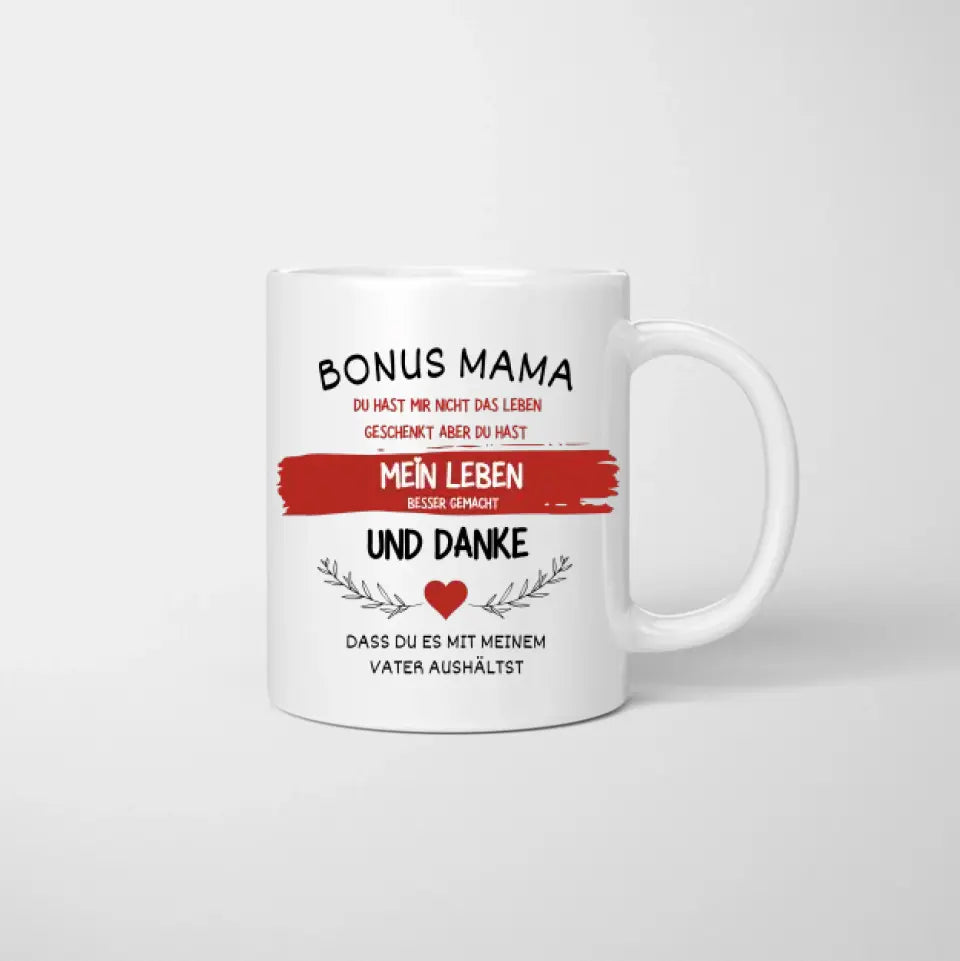 Merci Bonus Maman - Mug Personnalisé Belle-Mère (Femme avec 1-4 Enfants) 