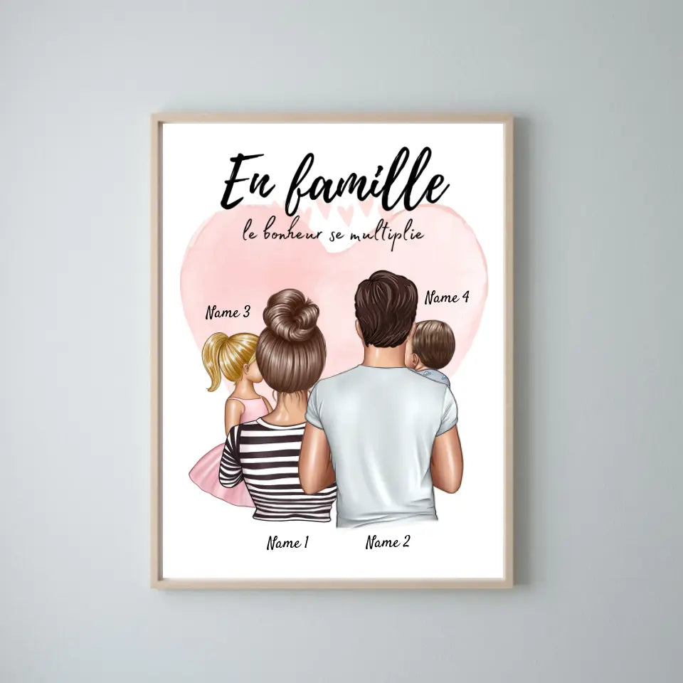 Gelukkig gezin, Famille heureuse - Poster gepersonaliseerd (Ouders met 1-3 kinderen)