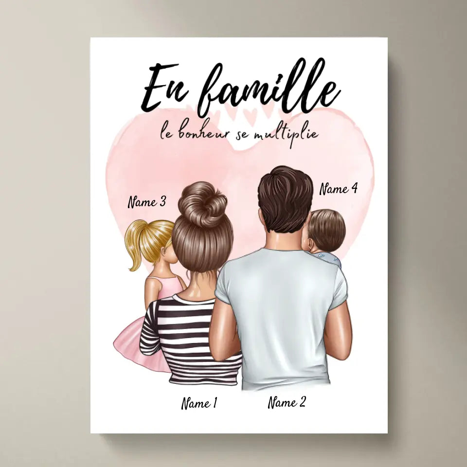 Gelukkig gezin, Famille heureuse - Poster gepersonaliseerd (Ouders met 1-3 kinderen)