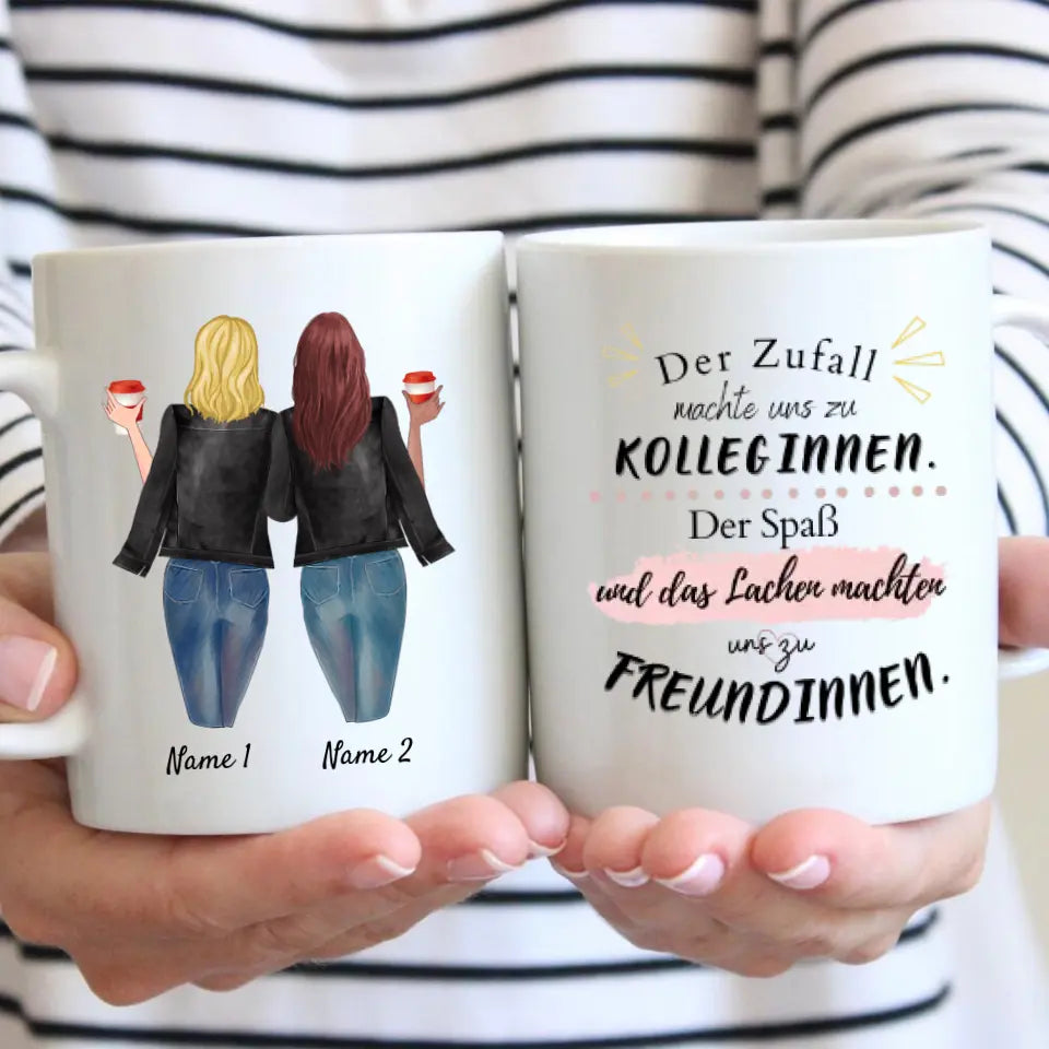 Beste Kolleginnen mit Lederjacke & Getränk - Personalisierte Tasse (2-3 Personen)