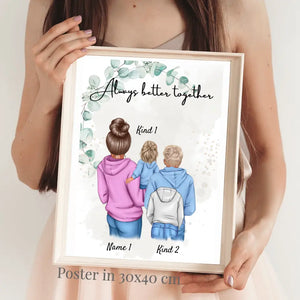 Beste Mama Poster - Personalisiertes Poster (1-4 Kinder, Teenager)
