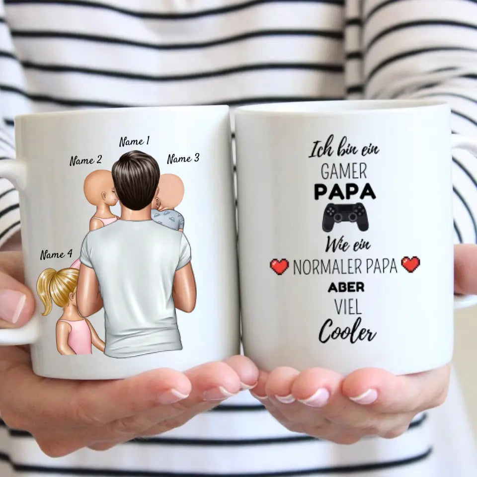 Cooler Gamer PAPA - Mug personnalisé pour les pères (avec 1-4 enfants)