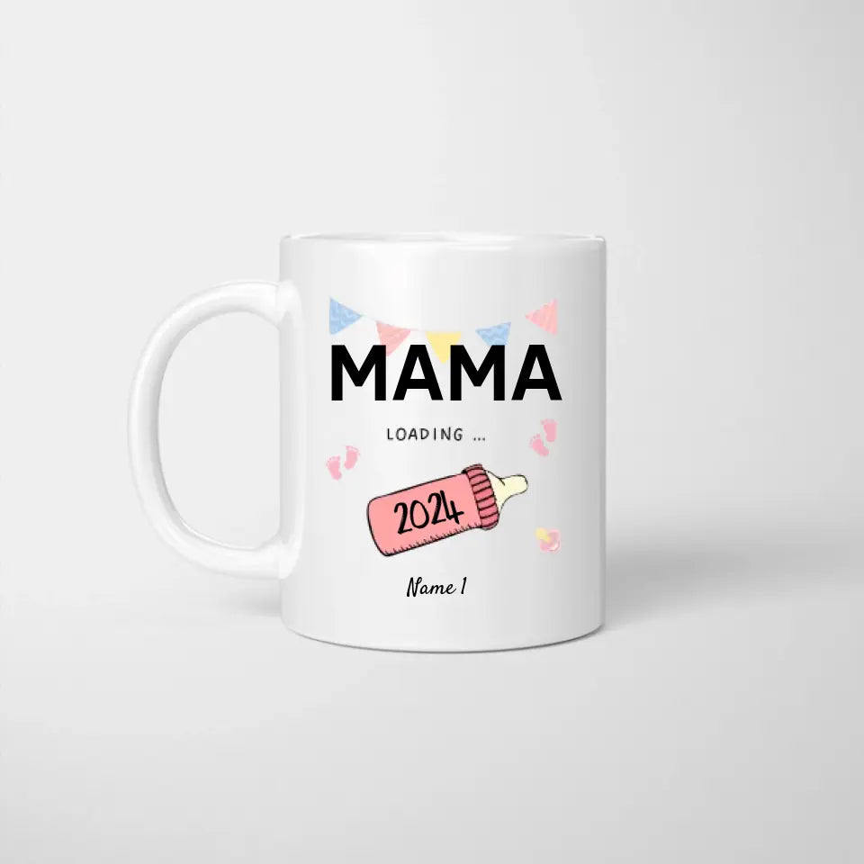 Mama Loading 2024 - Personalisierte Tasse für werdende Mütter, Väter, zur Verkündung (Mama, Papa, Oma, Opa, Patin, Pate)