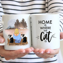 Load image into Gallery viewer, Woman with Dog, Cat &amp; Drink - Personalized Mug
