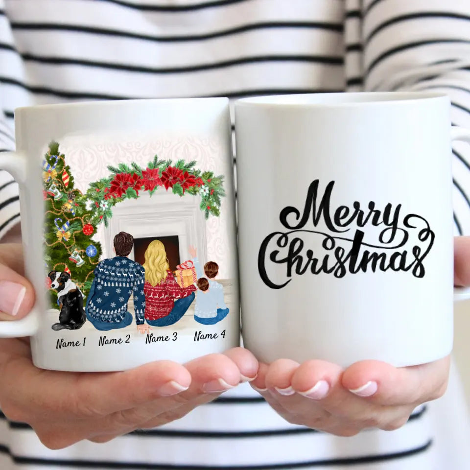 Weihnachten Familie mit Kind & Haustier - Personalisierte Tasse