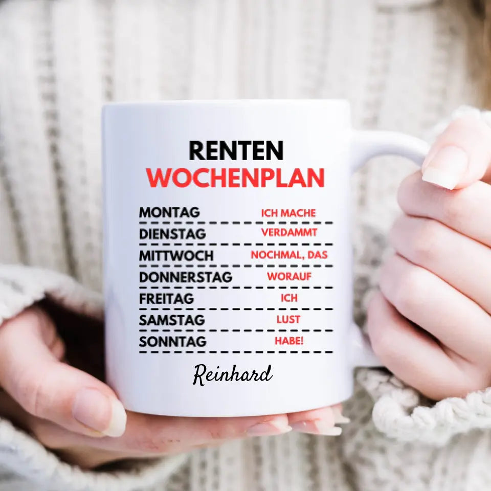 Pensioenweekplan - Gepersonaliseerde grappige verjaardagsmok (gepensioneerdeneditie)