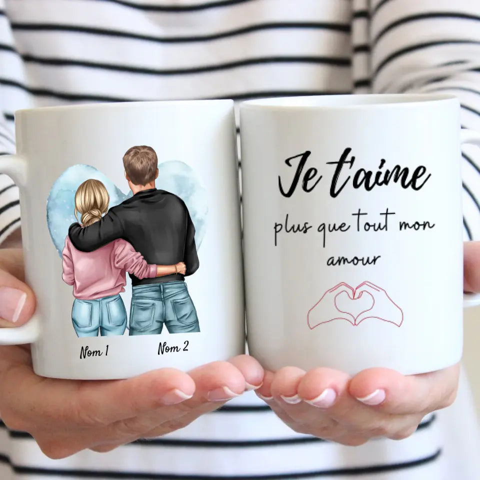 Je T'aime plus que tout mon amour - Mug personnalisé pour couple (homme & femme)