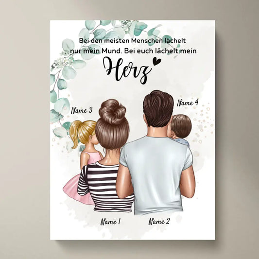Voor de meeste mensen lacht alleen mijn mond, voor jou lacht mijn HART - Gepersonaliseerde familieposter (ouders met 1-4 kinderen) 