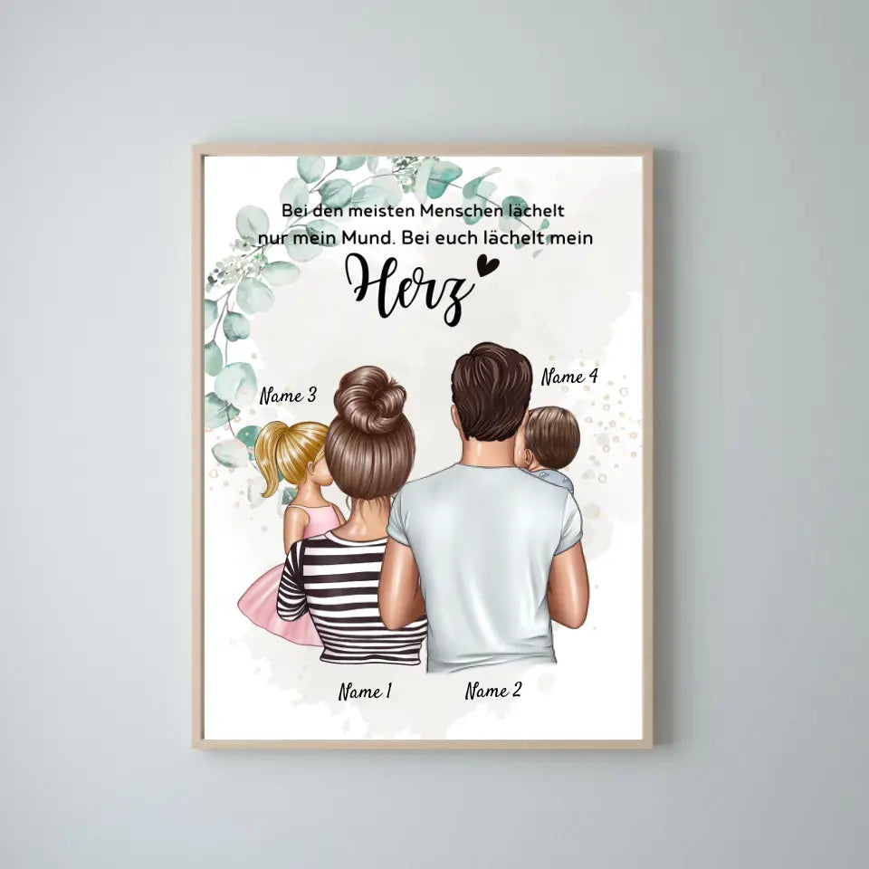 Voor de meeste mensen lacht alleen mijn mond, voor jou lacht mijn HART - Gepersonaliseerde familieposter (ouders met 1-4 kinderen) 