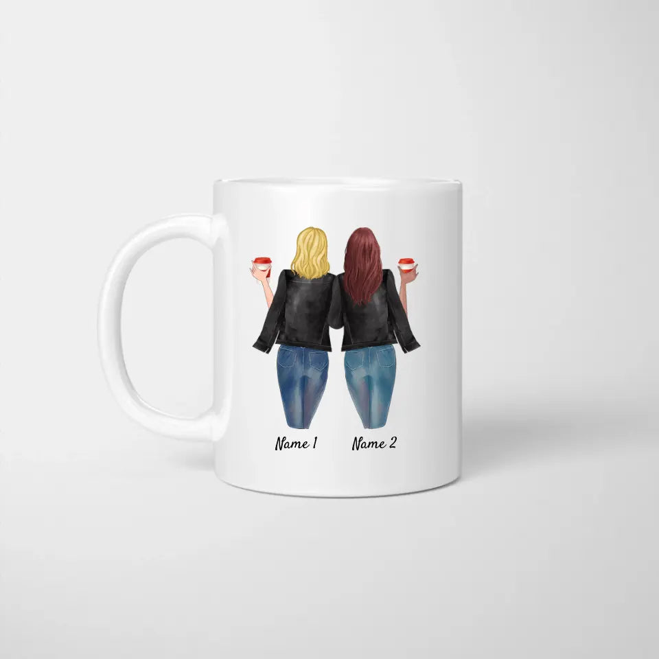 Lieblingsschwester Lederjacke & Getränk - Personalisierte Tasse (2-3 Schwestern)