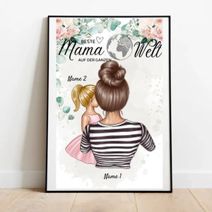 Meilleure maman du monde - Poster personnalisé (mère avec enfants)