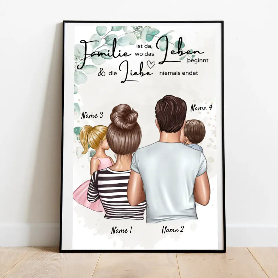 La maison est là où vous êtes - Poster familial personnalisé (1-4 enfants)