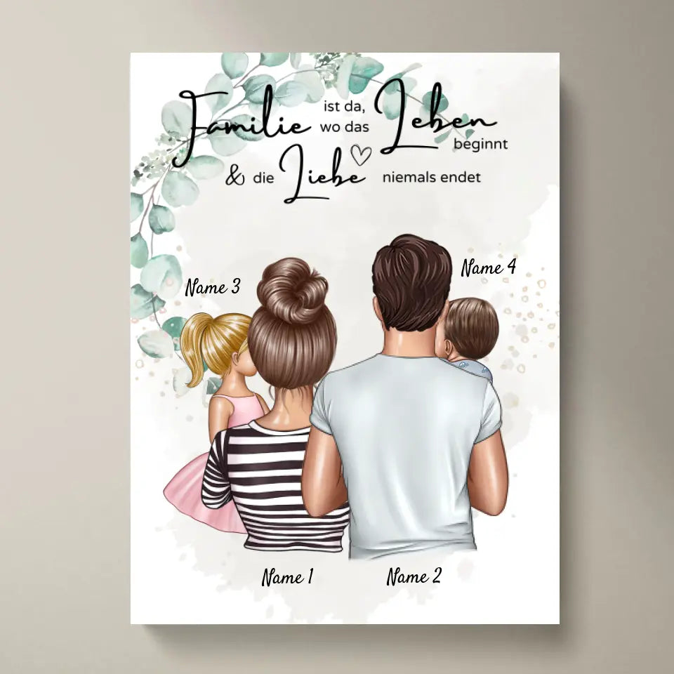 Où l'amour ne finit jamais - Toile personnalisée pour la famille (parents avec enfants)