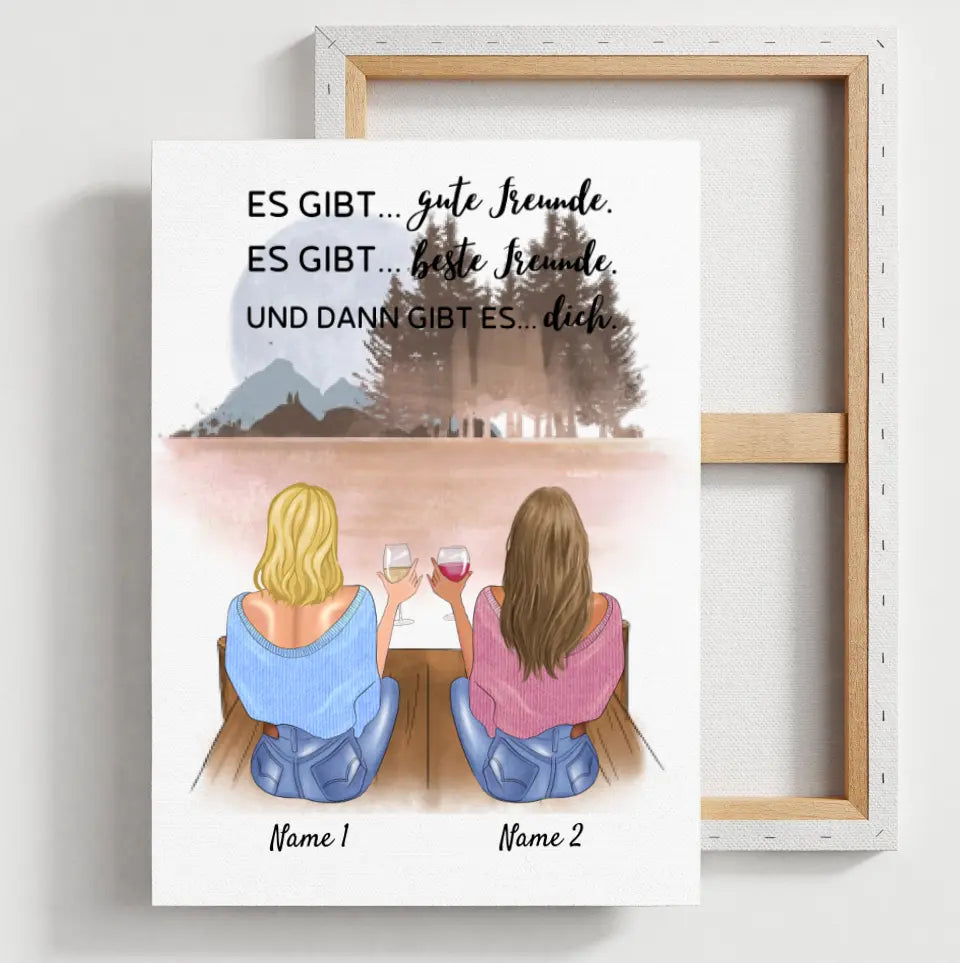Beste vriendinnen/zussen met drankje - Gepersonaliseerde canvas (2-4 vrouwen)