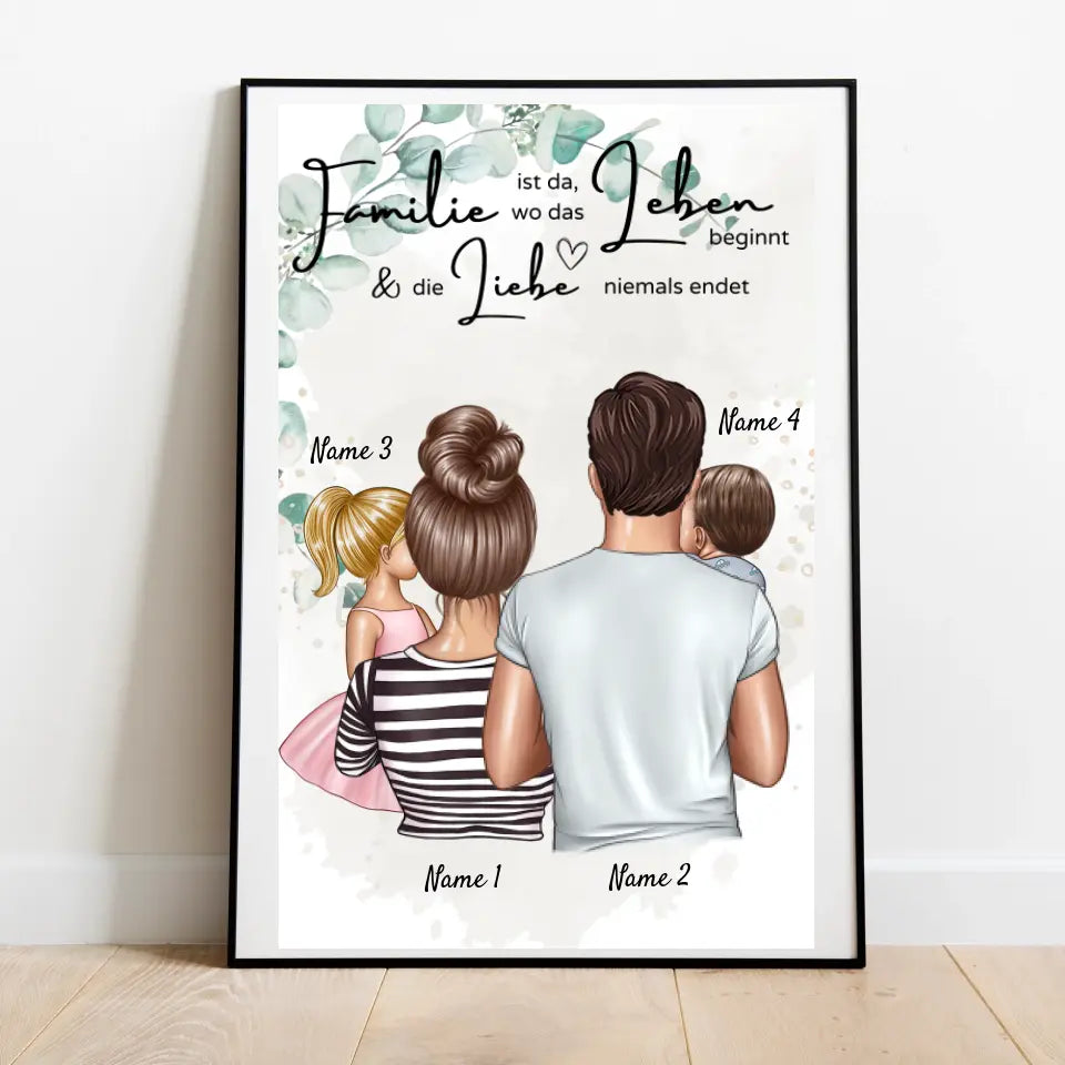 Où l'amour ne finit jamais - Toile personnalisée pour la famille (parents avec enfants)