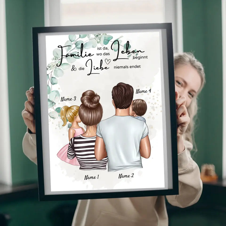 Où l'amour ne finit jamais - Toile personnalisée pour la famille (parents avec enfants)