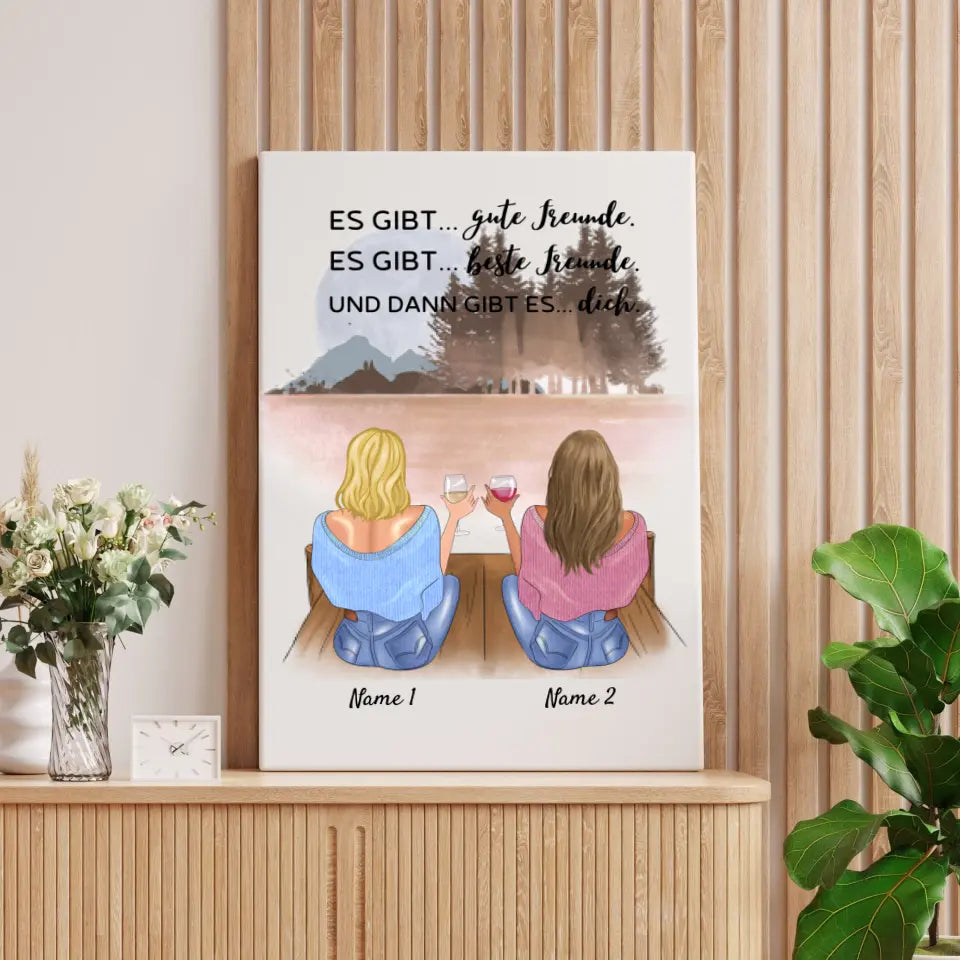 Beste vriendinnen/zussen met drankje - Gepersonaliseerde canvas (2-4 vrouwen)
