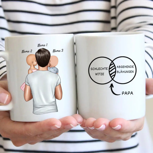 Papa = Mauvaises blagues et flatulences - Mug personnalisé pour les pères (Fête des pères 1-4 enfants) 