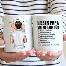 Load image into Gallery viewer, Lieber Papa, vielen Dank für überhaupt alles! - Personalisierte Tasse für Väter (Vatertag 1-4 Kinder)
