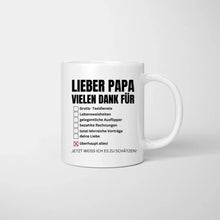 Laden Sie das Bild in den Galerie-Viewer, Lieber Papa, vielen Dank für überhaupt alles! - Personalisierte Tasse für Väter (Vatertag 1-4 Kinder)
