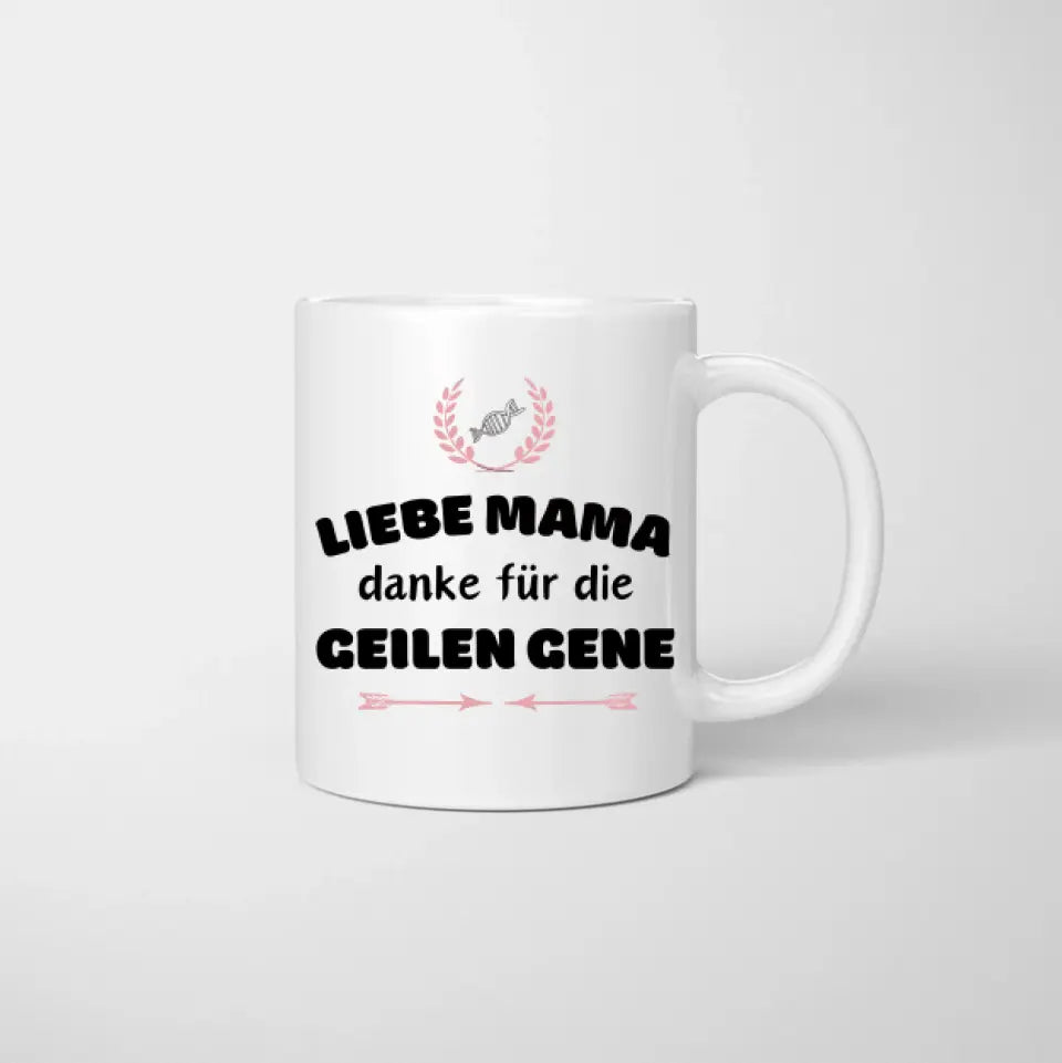 Beste mama, bedankt voor de geweldige genen - Gepersonaliseerde mok (1-4 kinderen, Moederdag) 