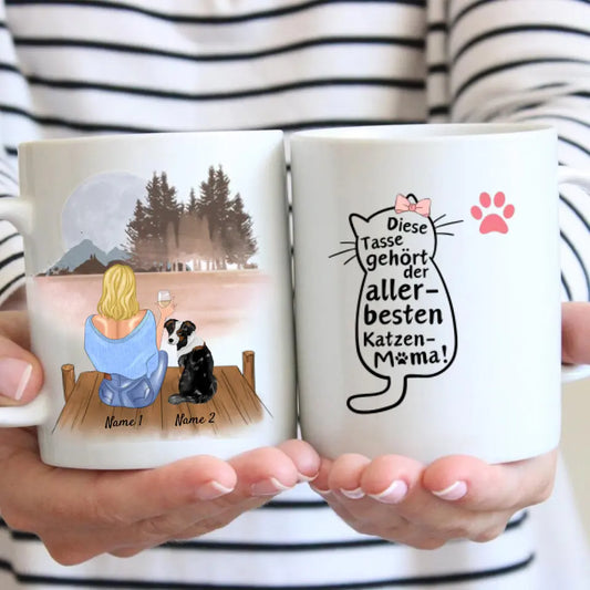 Voor de beste kattenmama - Gepersonaliseerde mok (vrouw met kat of hond, Moederdag) 