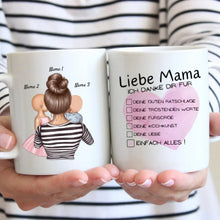 Laden Sie das Bild in den Galerie-Viewer, Liebe Mama, Danke für alles Checkliste - Personalisierte Tasse (1-4 Kinder, Muttertag)
