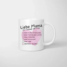 Load image into Gallery viewer, Liebe Mama, Danke für alles Checkliste - Personalisierte Tasse (1-4 Kinder, Muttertag)
