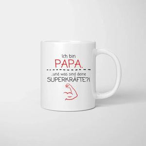 Ich bin Papa und was sind deine Superkräfte? - Personalisierte Tasse für Väter (Vatertag 1-4 Kinder)