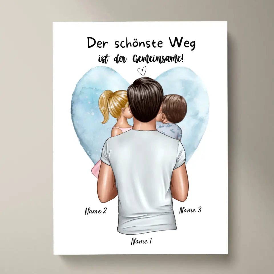 De mooiste manier is samen! - Gepersonaliseerde Vaderdagposter (vader met 1-4 kinderen) 