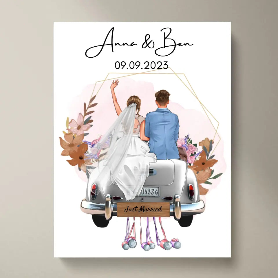 "Just Married" Personalisiertes Poster zur Hochzeit - Für Ehepaare, Braut & Bräutigam, Geldgeschenk, Hochzeitsgeschenk