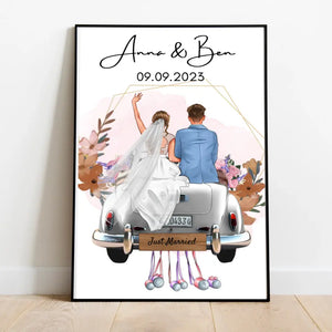 "Just Married" Personalisiertes Poster zur Hochzeit - Für Ehepaare, Braut & Bräutigam, Geldgeschenk, Hochzeitsgeschenk