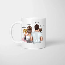 Load image into Gallery viewer, Scheiss auf Muttertag, wir lieben dich jeden Tag - Personalisierte Familien Tasse (Eltern mit 1-4 Kinder)
