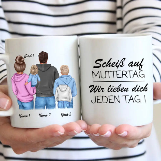 Moederdag, wij houden elke dag van jou! - Gepersonaliseerde familiemok (ouders met 1-4 kinderen, tieners) 