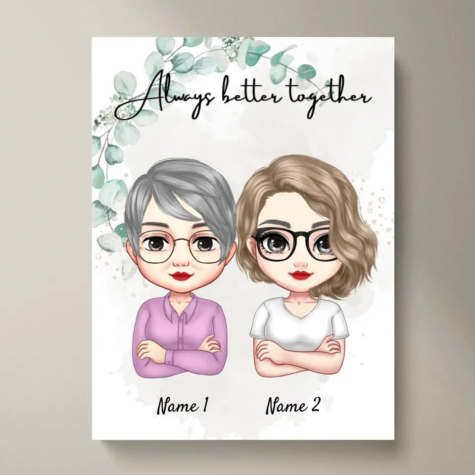 Mama & Töchter Chibi - Personalisiertes Poster (2-3 Frauen)