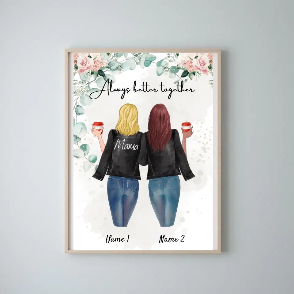 Meilleure maman en blouson de cuir - Poster personnalisé (2-3 femmes)