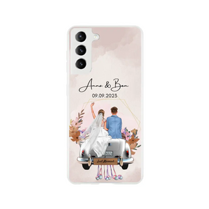 Gepersonaliseerd trouwhoesje voor de telefoon "Just Married" - Voor getrouwde stellen, bruid & bruidegom, huwelijkscadeau