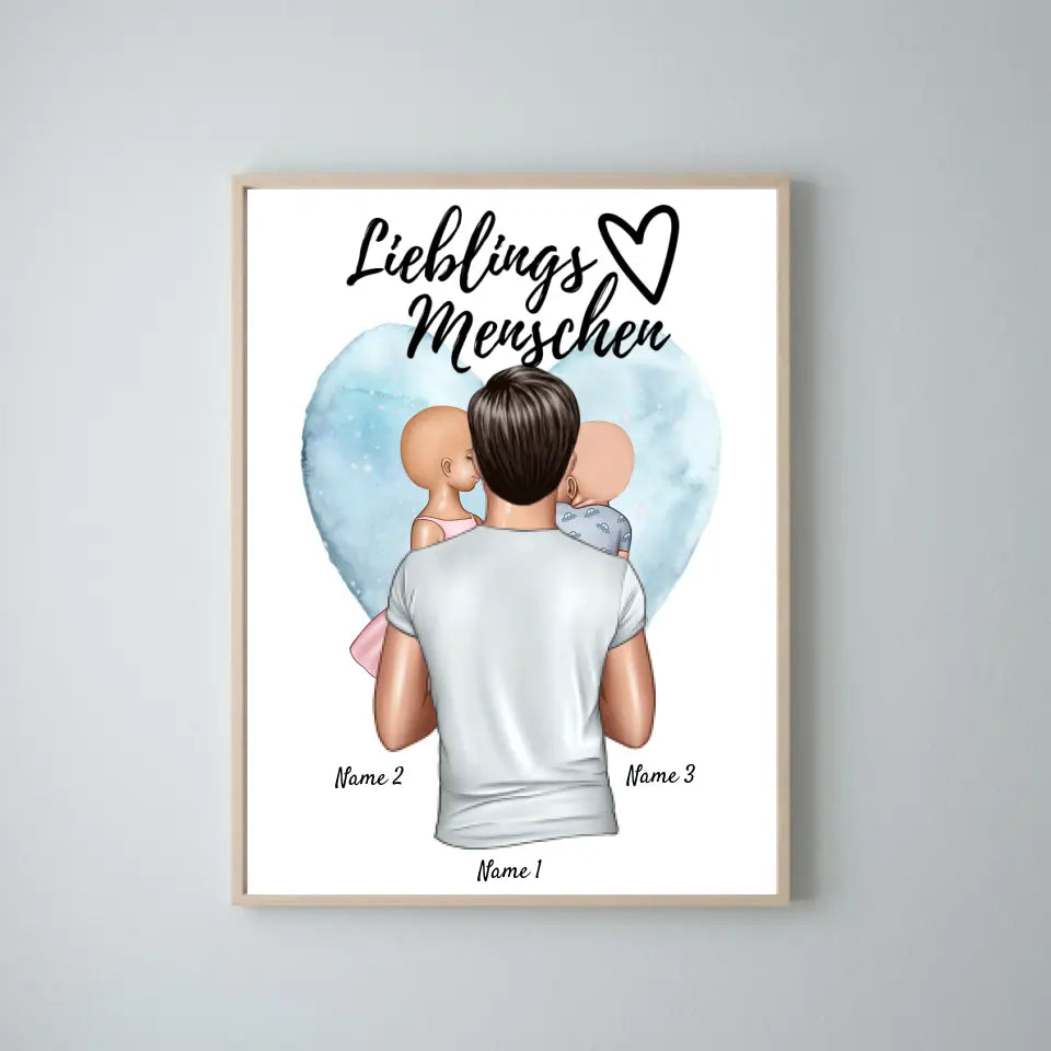 Papa, mein Lieblingsmensch - Personalisiertes Poster (Vater mit 1-4 Kindern)