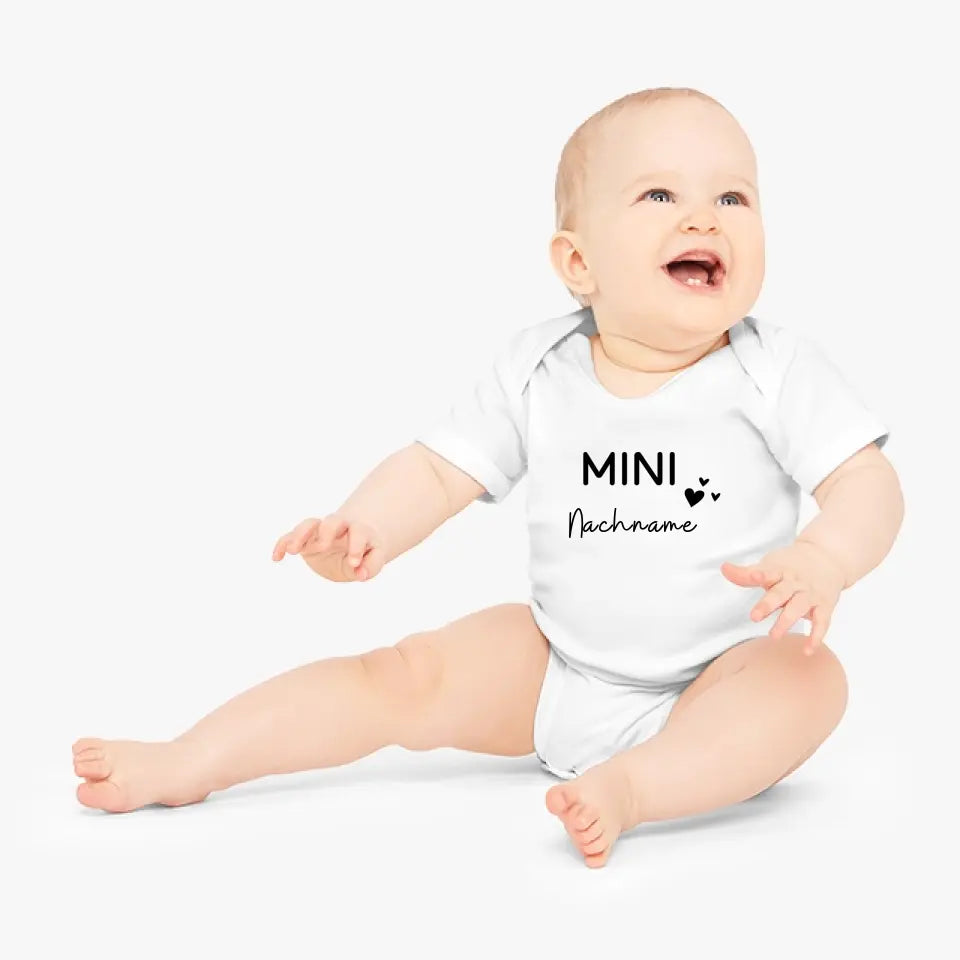 Mini achternaam - gepersonaliseerde baby onesie/romper, 100% biologisch katoenen bodysuit