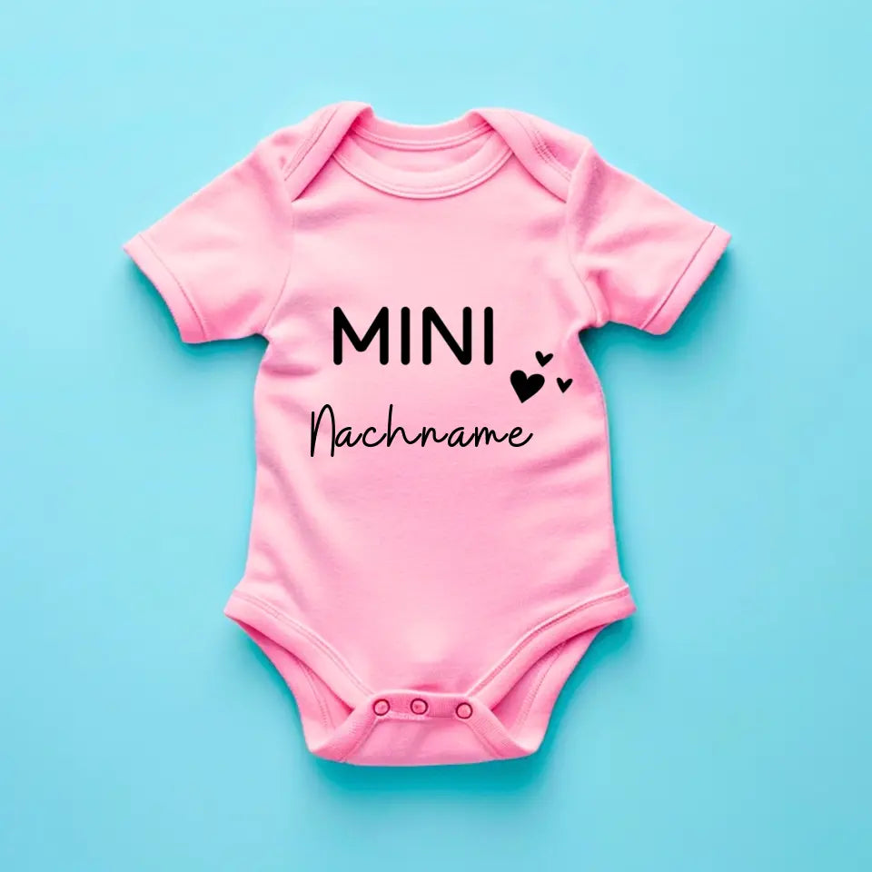 Mini achternaam - gepersonaliseerde baby onesie/romper, 100% biologisch katoenen bodysuit